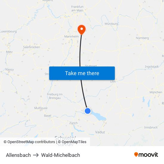 Allensbach to Wald-Michelbach map