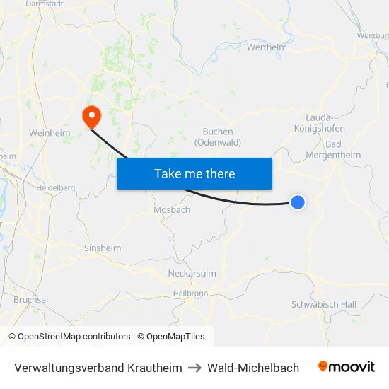 Verwaltungsverband Krautheim to Wald-Michelbach map