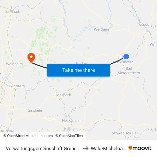 Verwaltungsgemeinschaft Grünsfeld to Wald-Michelbach map