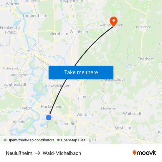 Neulußheim to Wald-Michelbach map