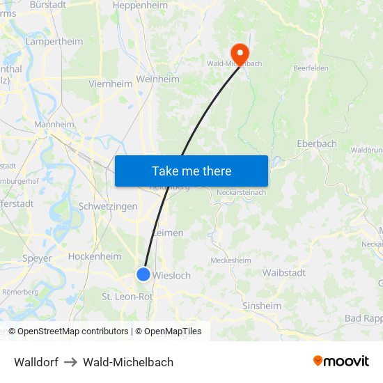 Walldorf to Wald-Michelbach map