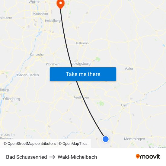 Bad Schussenried to Wald-Michelbach map