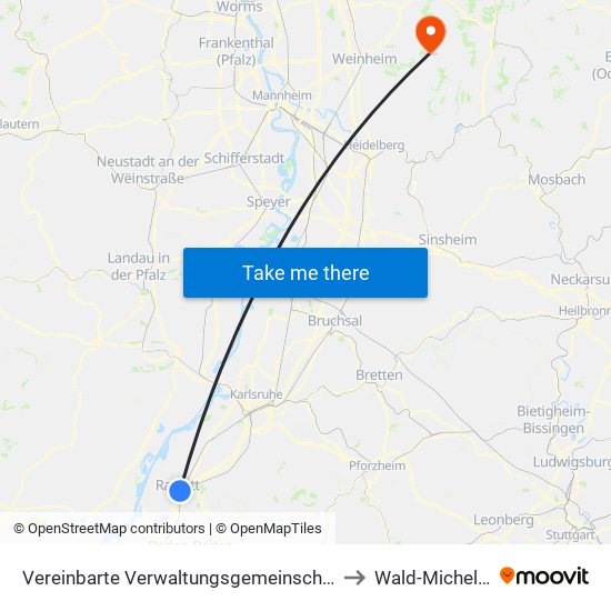 Vereinbarte Verwaltungsgemeinschaft Rastatt to Wald-Michelbach map