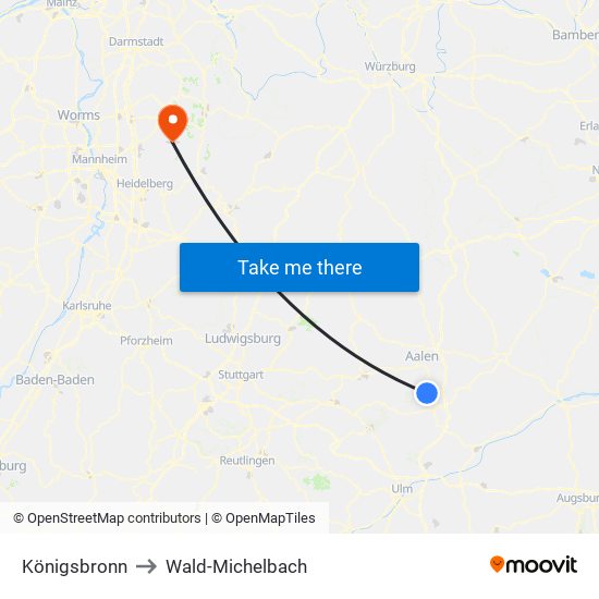 Königsbronn to Wald-Michelbach map