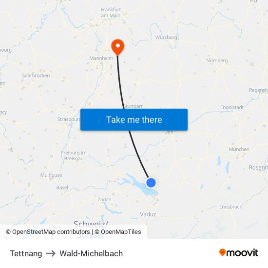 Tettnang to Wald-Michelbach map