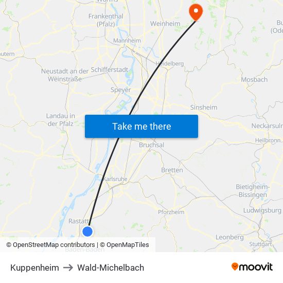 Kuppenheim to Wald-Michelbach map