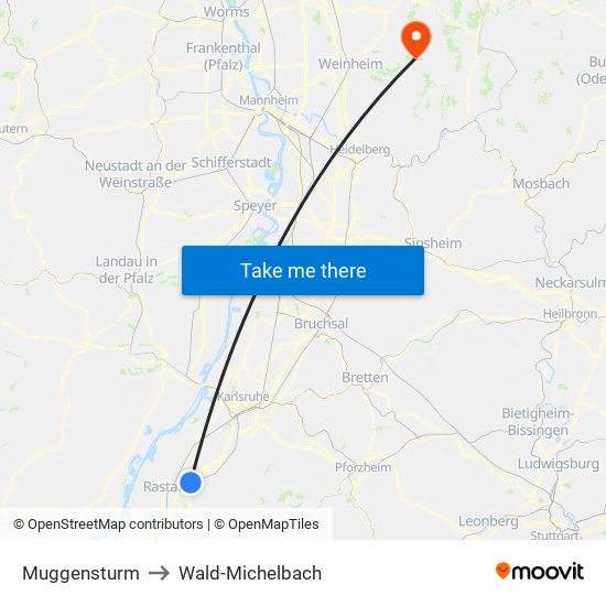 Muggensturm to Wald-Michelbach map