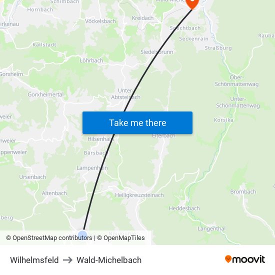 Wilhelmsfeld to Wald-Michelbach map