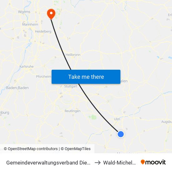 Gemeindeverwaltungsverband Dietenheim to Wald-Michelbach map