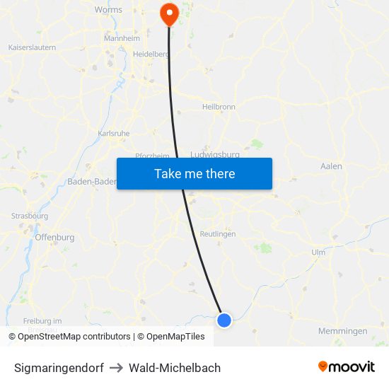 Sigmaringendorf to Wald-Michelbach map