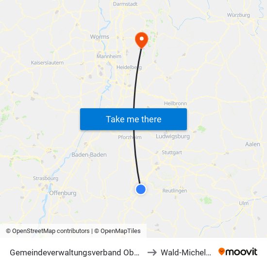 Gemeindeverwaltungsverband Oberes Gäu to Wald-Michelbach map