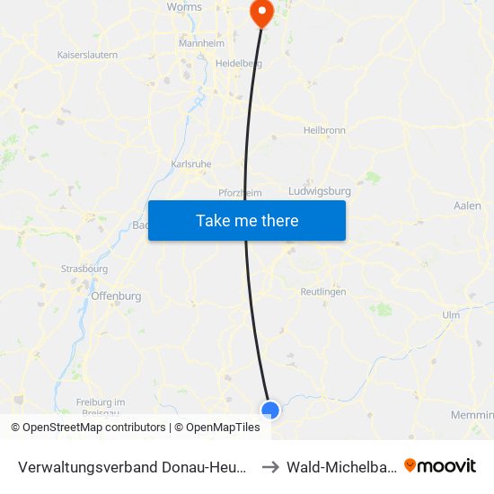 Verwaltungsverband Donau-Heuberg to Wald-Michelbach map