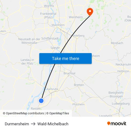 Durmersheim to Wald-Michelbach map