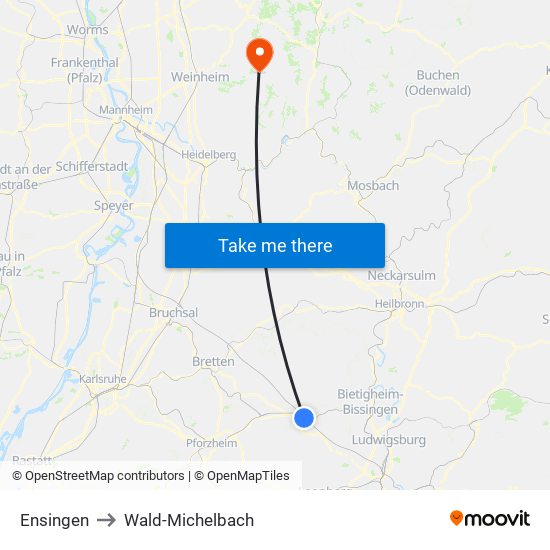 Ensingen to Wald-Michelbach map