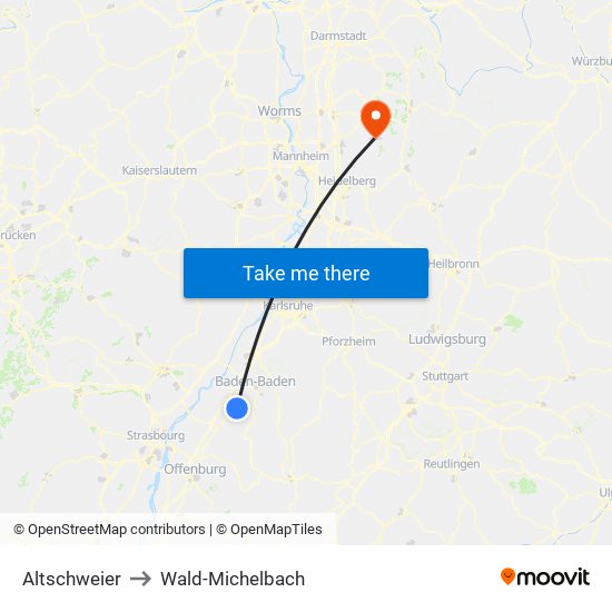 Altschweier to Wald-Michelbach map