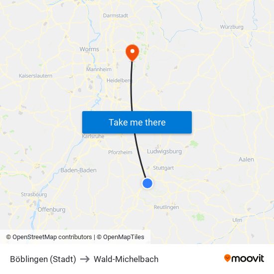 Böblingen (Stadt) to Wald-Michelbach map