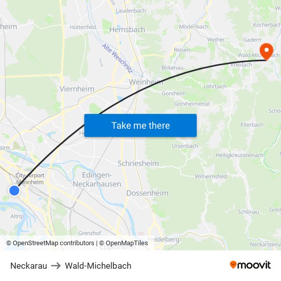 Neckarau to Wald-Michelbach map