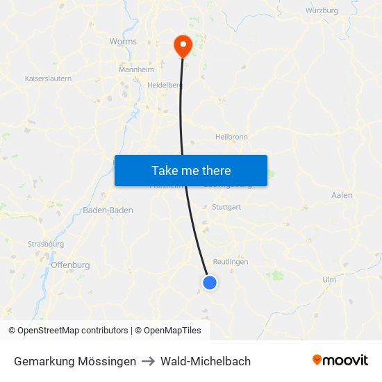 Gemarkung Mössingen to Wald-Michelbach map