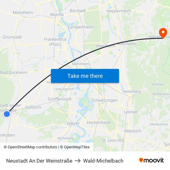 Neustadt An Der Weinstraße to Wald-Michelbach map