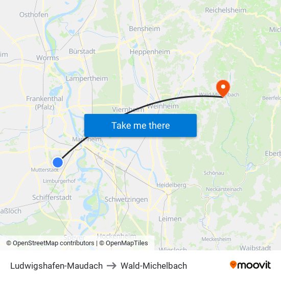 Ludwigshafen-Maudach to Wald-Michelbach map