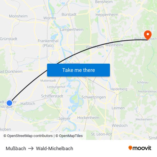 Mußbach to Wald-Michelbach map