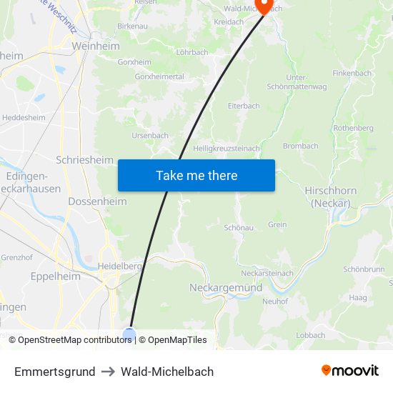 Emmertsgrund to Wald-Michelbach map