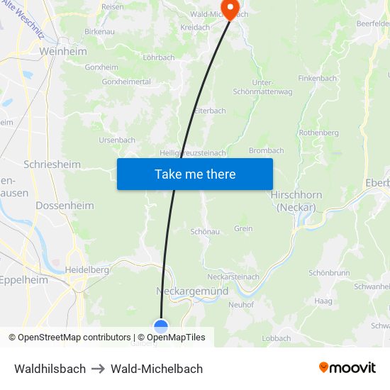 Waldhilsbach to Wald-Michelbach map
