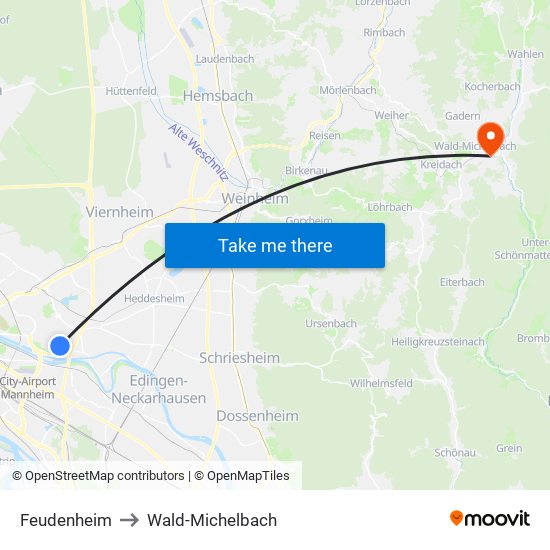 Feudenheim to Wald-Michelbach map