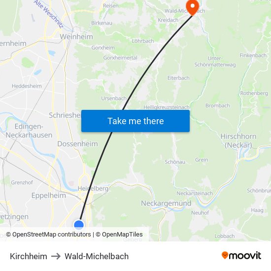 Kirchheim to Wald-Michelbach map