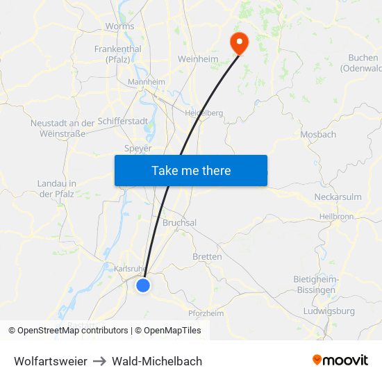 Wolfartsweier to Wald-Michelbach map