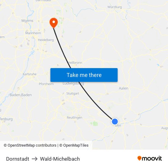 Dornstadt to Wald-Michelbach map