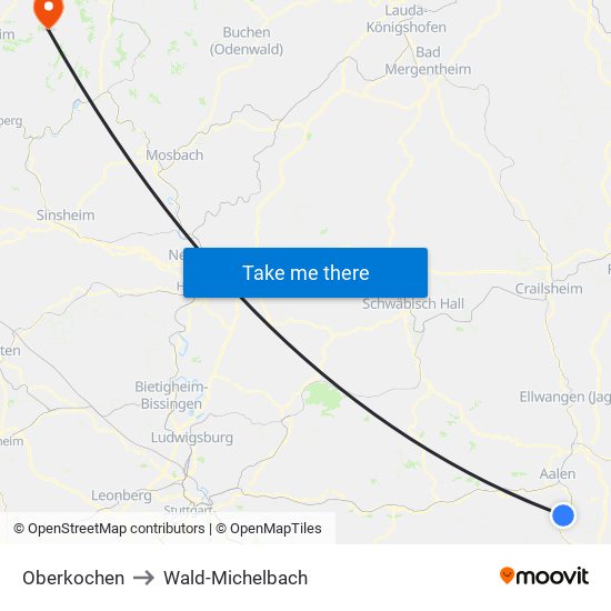 Oberkochen to Wald-Michelbach map