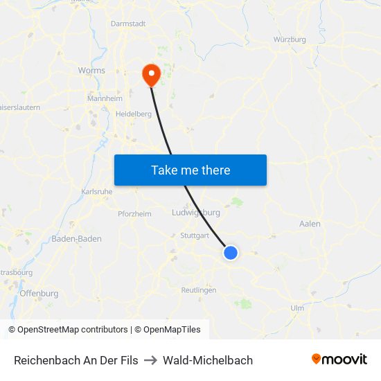 Reichenbach An Der Fils to Wald-Michelbach map