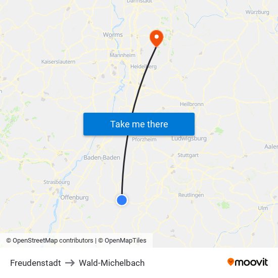 Freudenstadt to Wald-Michelbach map