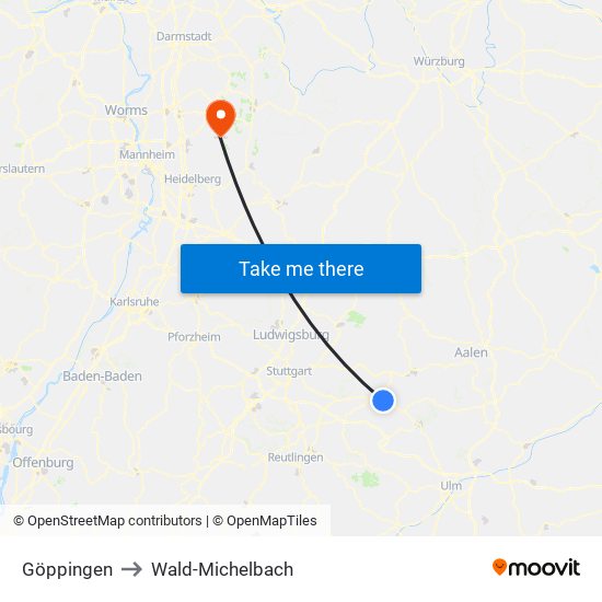 Göppingen to Wald-Michelbach map