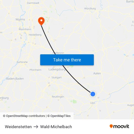 Weidenstetten to Wald-Michelbach map