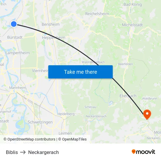 Biblis to Neckargerach map