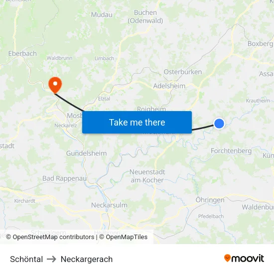 Schöntal to Neckargerach map