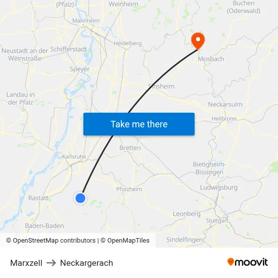 Marxzell to Neckargerach map