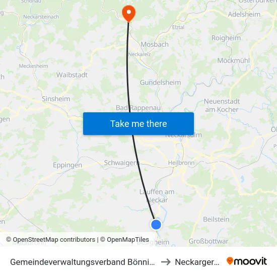 Gemeindeverwaltungsverband Bönnigheim to Neckargerach map
