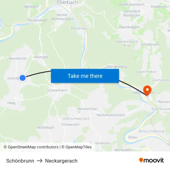 Schönbrunn to Neckargerach map