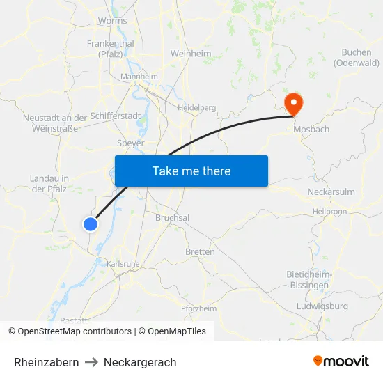 Rheinzabern to Neckargerach map