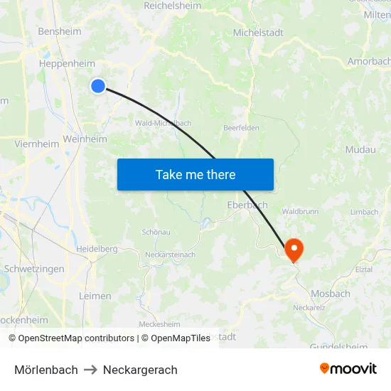 Mörlenbach to Neckargerach map