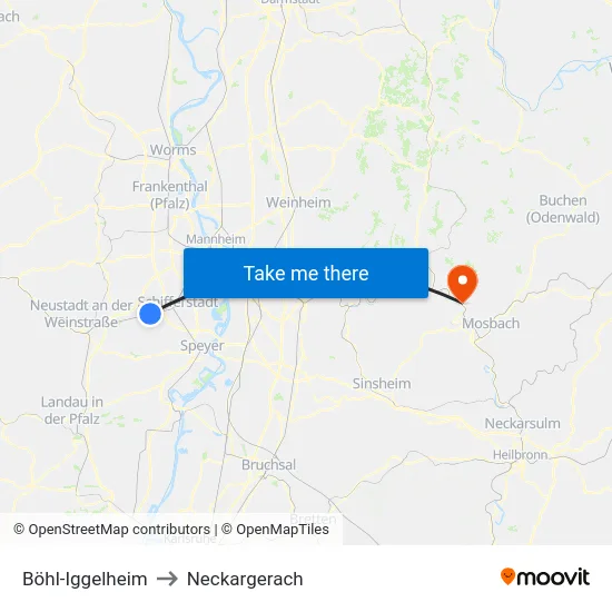 Böhl-Iggelheim to Neckargerach map