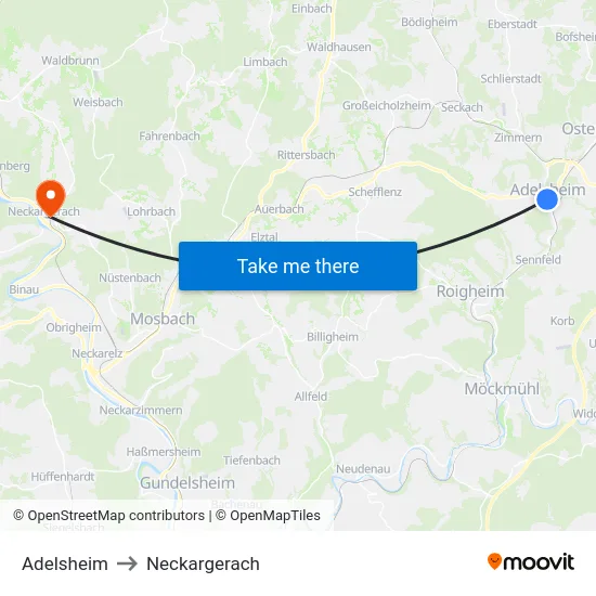 Adelsheim to Neckargerach map