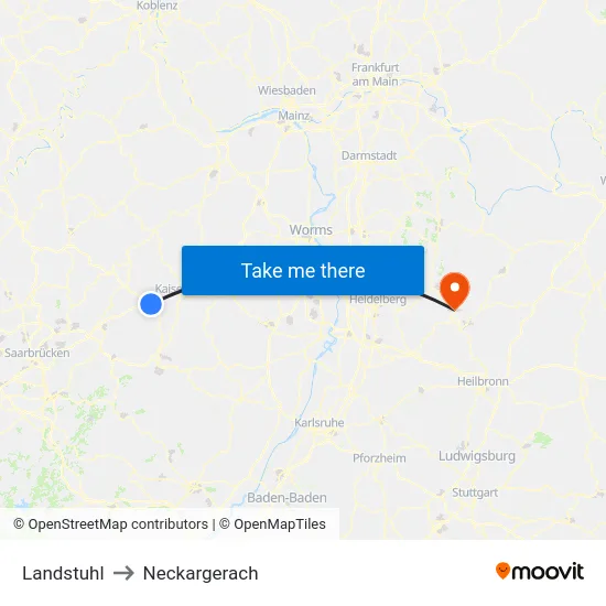 Landstuhl to Neckargerach map