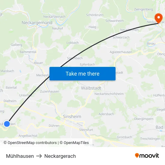 Mühlhausen to Neckargerach map