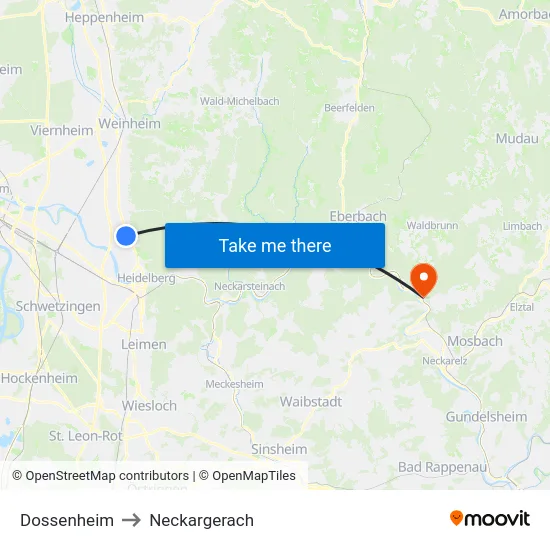 Dossenheim to Neckargerach map