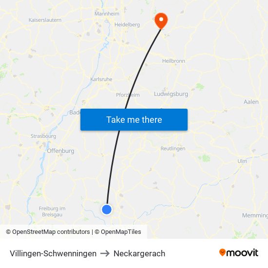 Villingen-Schwenningen to Neckargerach map