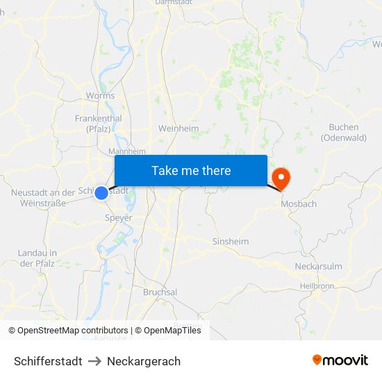 Schifferstadt to Neckargerach map